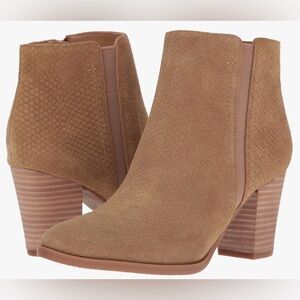 Franco Sarto Women's Dipali Ankle Bootie, Camel Snake Size 7 Leather Suede 3” H